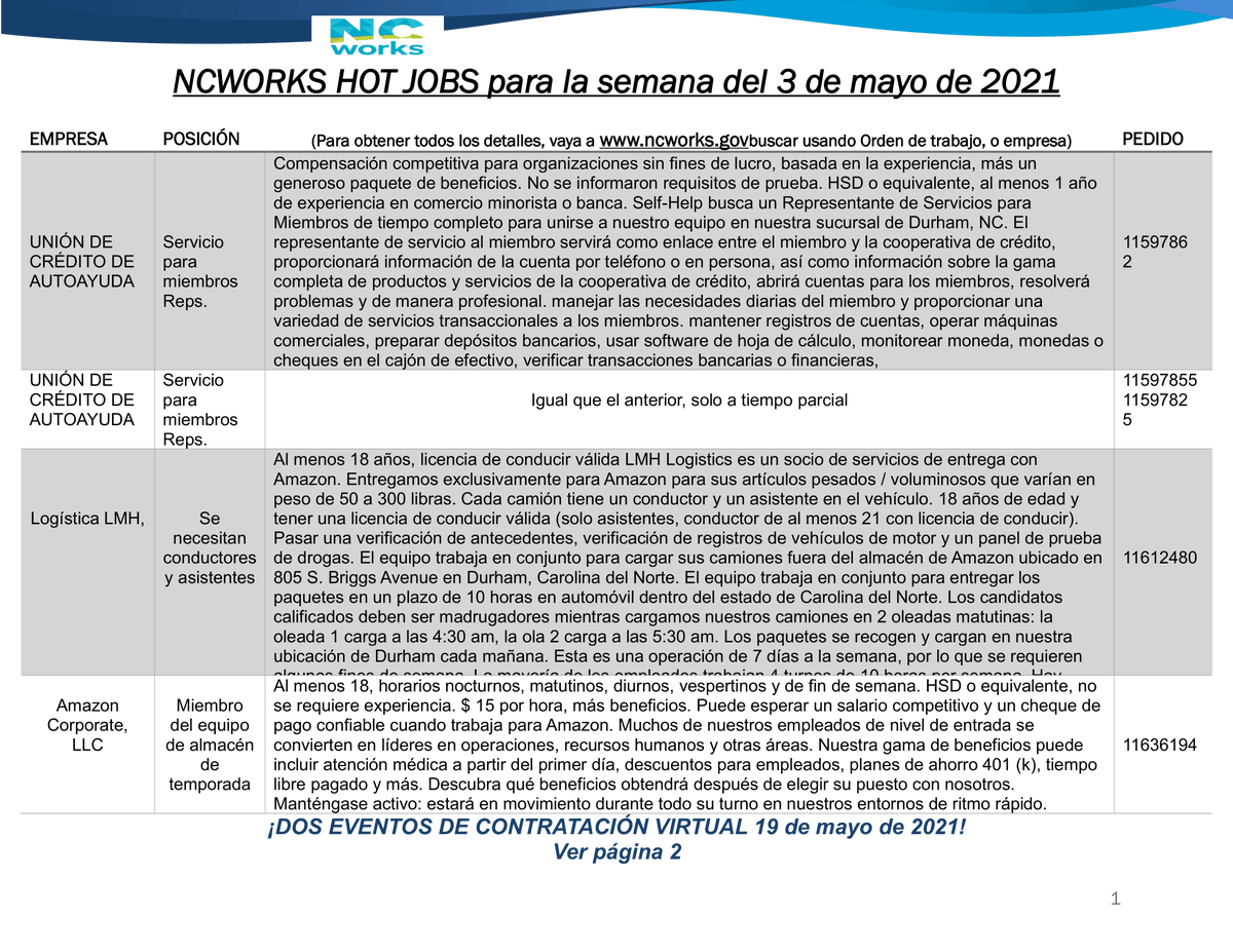 NCWorksDRM's tweet photo. ¿Buscando trabajo?
¡Eche un vistazo a nuestra lista de empresas que realmente están contratando!
Inicie sesión o cree una cuenta en https://t.co/RE5BAdbZka y busque por número de trabajo. Tenga en cuenta que el evento de contratación virtual de PC Logistics ha sido cancelado. https://t.co/Q3IIv7ANl0