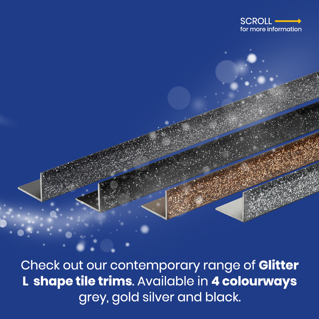 RiteTile's tweet photo. Add some glam and sparkle to your tile installations with our NEW contemporary range of Glitter L shape tile trims. Available in 4 colours.

#listellos #tiletrim #tiles #tilesetter #tilestyle #tileshower #tileslover #tilesaddiction #TileStore #tilesdesign #tilesformiles https://t.co/PJdgI2MjTg