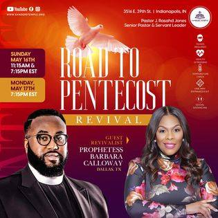 sanderstemple's tweet photo. Join us LIVE for the Weekly Radio with Pastor J. Rashad Jones #RoadToPentecostRevival with Prophetess Barbara Calloway Ministries of Dallas, TX‼️ Tune in on your radio or listen from anywhere in the world via the internet at https://t.co/n3ypiK7wYr‼️ 
#SandersTempleIndy https://t.co/tfMNT9t2Fl