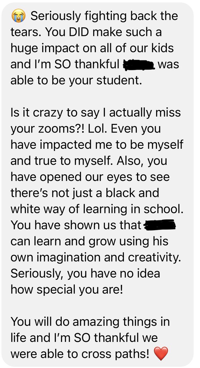 Love getting powerful messages like this. I am so glad that my teaching philosophy translates clearly to students and families 👏🥰