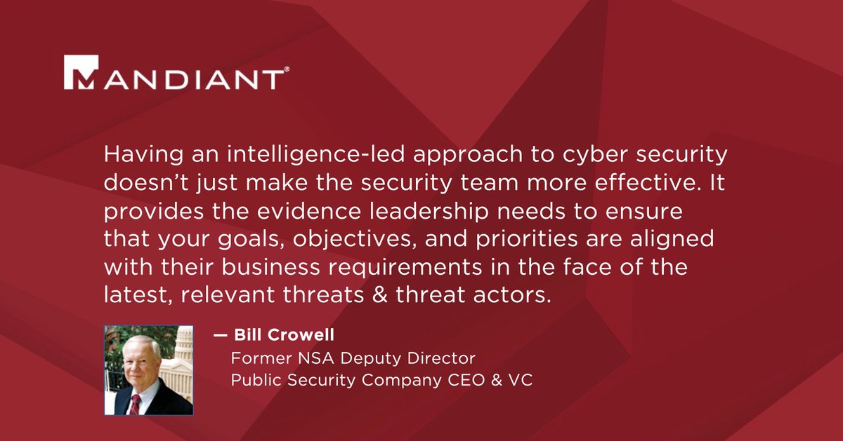 BrianContos's tweet photo. Former @NSAGov Dep. Dir. Bill Crowell talks w/ me https://t.co/VAMSx5Qpwk about #ThreatIntelligence & an intelligence-led approach to #cybersecurity.
#SecurityOptimization #MandiantSecurityValidation
#MandiantAdvantage @Mandiant @SecValidation @FireEye https://t.co/xR0ScmxHLq