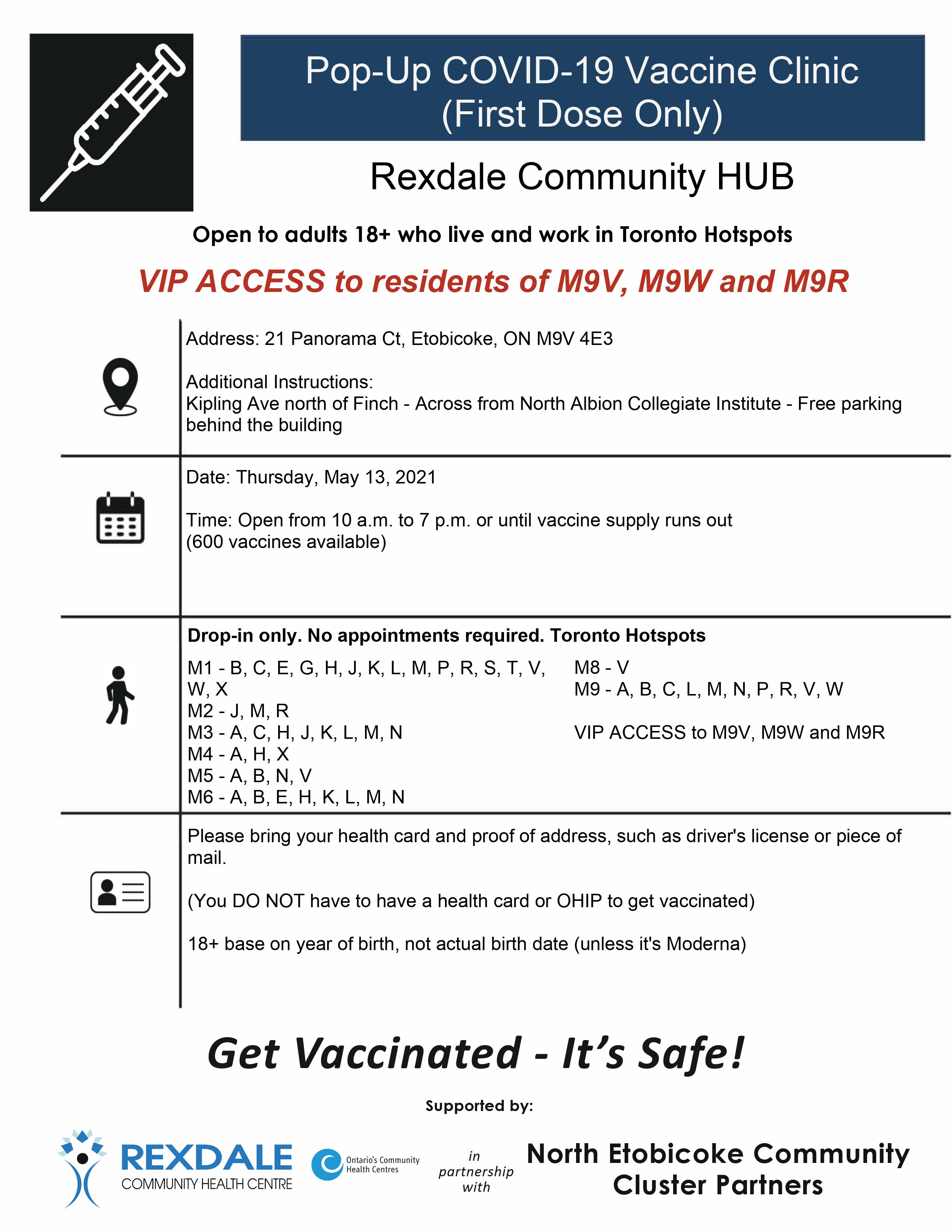 Vaccine Hunters Canada On 18 Toronto M Hotspot Postals Live Or Work Walk In Clinic Now At Rexdale Community Hub No Ohip Required 21 Panorama Ct Priority Given