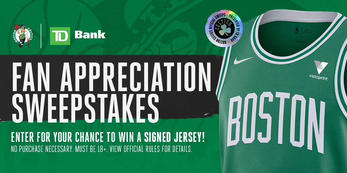 celtics's tweet photo. 👀  Here’s your chance to win an autographed Celtics jersey thanks to @TDBank_US!

Quote tweet this post with #TDFanAppreciation to enter. 
Official rules: https://t.co/wO9he08bHi https://t.co/56HXzjdvzN