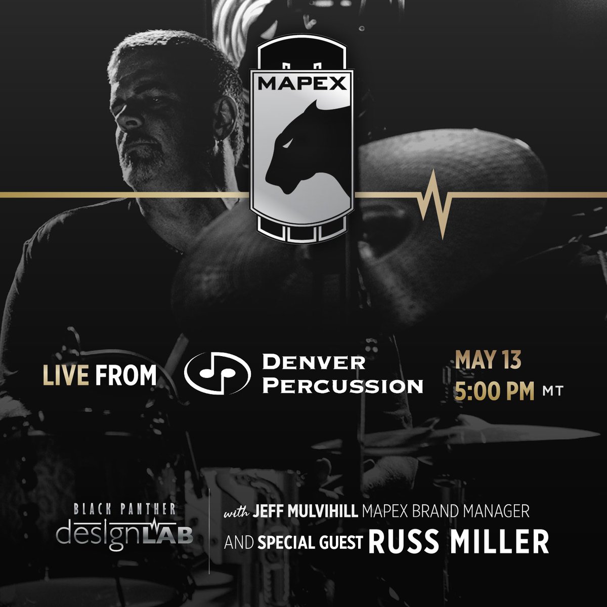 DenPercussion's tweet photo. HAPPENING TODAY! ����🥁
5pm Mountain Time! Register below!
https://t.co/bP6EcHq9Dd 
•
@MapexDrumsUSA @russmillerdrums @JeffMulvihill @bobnewhouse #mapexdrums #denverpercussion #virtual #inperson #ShopLocal #mapexblackpantherdesignlab #mapexblackpanther #drums https://t.co/vKvsrLeR7O