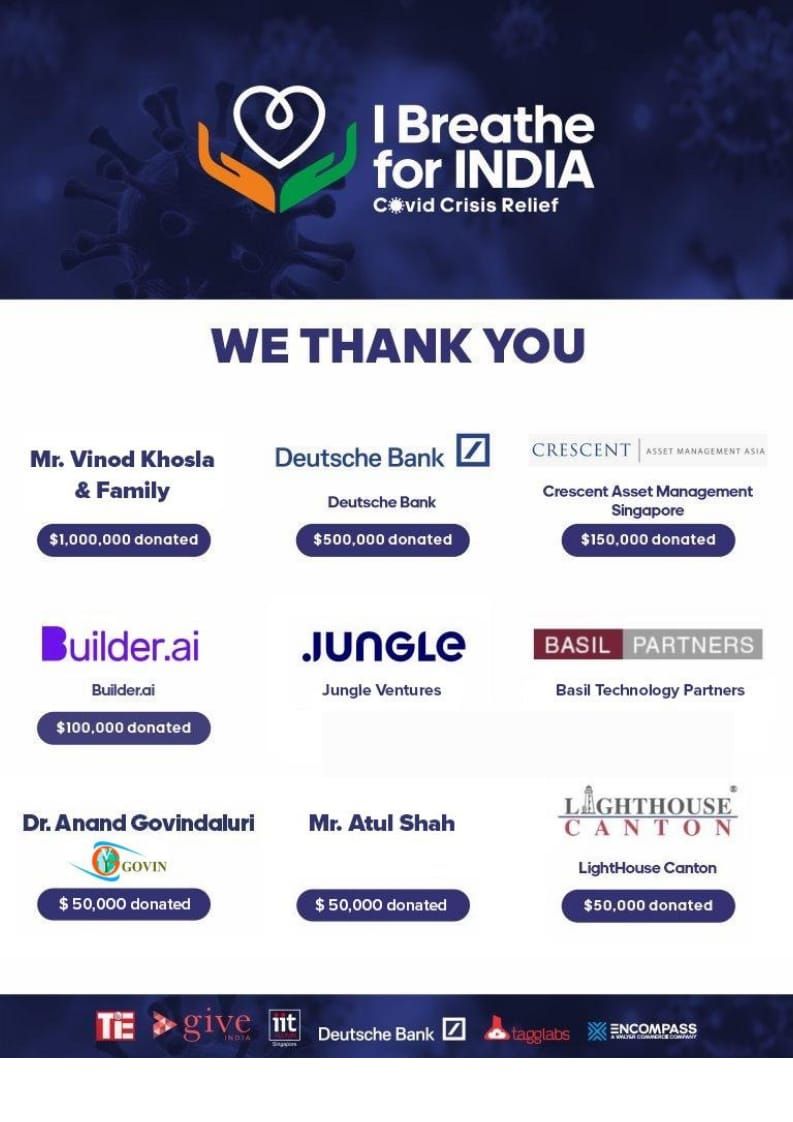 TiE Singapore (@tiesingapore) on Twitter photo We are eternally grateful to our kind sponsors, without whom #IBreatheForIndia would not have been possible! 🙏
Special thanks to our seed donor,
Mr. <a href="/vkhosla/">Vinod Khosla</a> & to our anchor sponsor <a href="/DeutscheBank/">Deutsche Bank</a>
for their timely generosity & encouragement that inspired us to make this happen We are eternally grateful to our kind sponsors, without whom #IBreatheForIndia would not have been possible! 🙏
Special thanks to our seed donor,
Mr. <a href="/vkhosla/">Vinod Khosla</a> & to our anchor sponsor <a href="/DeutscheBank/">Deutsche Bank</a>
for their timely generosity & encouragement that inspired us to make this happen