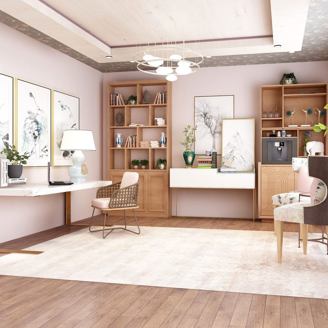 This home office is on a new level! Rebecca Langman placed a built-in Plum next to cozy window seating so you can enjoy your first glass of wine right after punching the clock.
