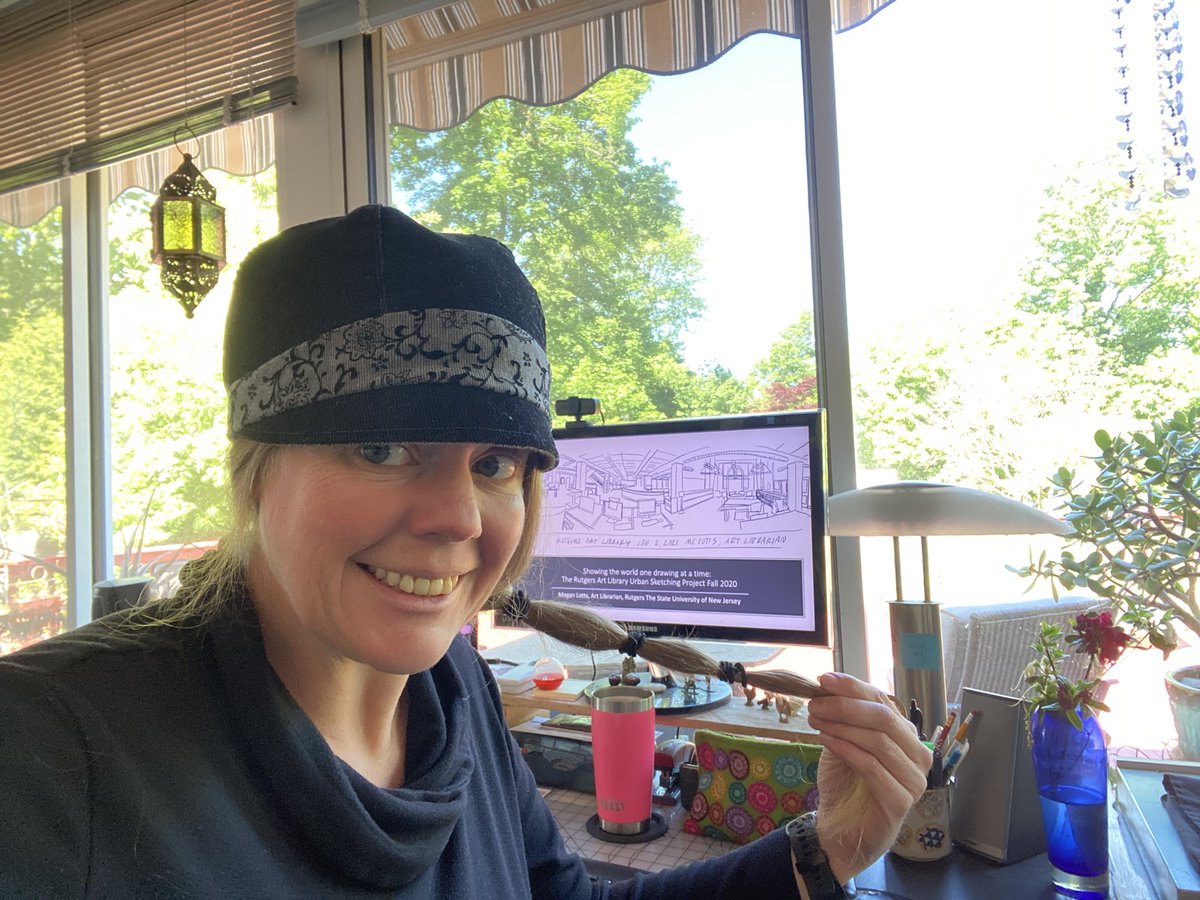 MCLotts's tweet photo. I’ve got 4 fresh scrunchies, the perfect hat, and around 11:40 I’ll be giving a presentation about an Urban Sketching project at Rutgers- New Brunwsick! #arlisna2021 #academiclife #scrunchies #perfecthat #hatsofinstagram #virtualconference #inthesunroom #butterfliesinmytummy https://t.co/wyvGbjn0Ay