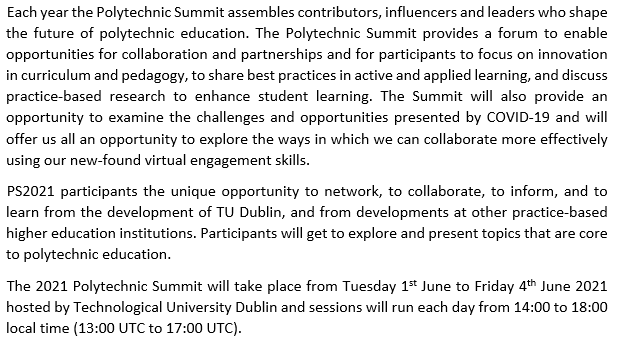 Polytechnic Summit 2021 (@tudublin_ps2021) on Twitter photo 