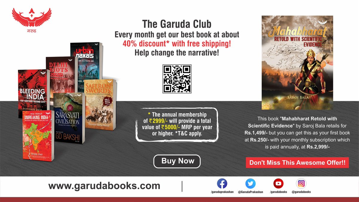 GarudaPrakashan's tweet photo. Become a #GarudaClubMember and get the best #Garuda book every month and also grab our #specialoffer book "Mahabharat Retold with Scientific Evidence" by @sarojbala044

#HURRY and #Join #GarudaClub 

Visit: https://t.co/DB9qcqOrZS https://t.co/TJmLqzxfWB