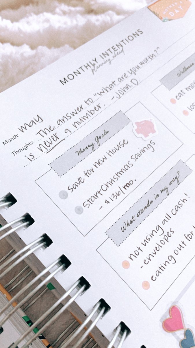 PapersPlanners's tweet photo. One thing I love about our monthly intentions page is that it reminds me to review each section of my annual goals and vision.  I can set specific goals and even speak kind words to myself here.   #planner #budget2021 https://t.co/Tzw9fCg4sC