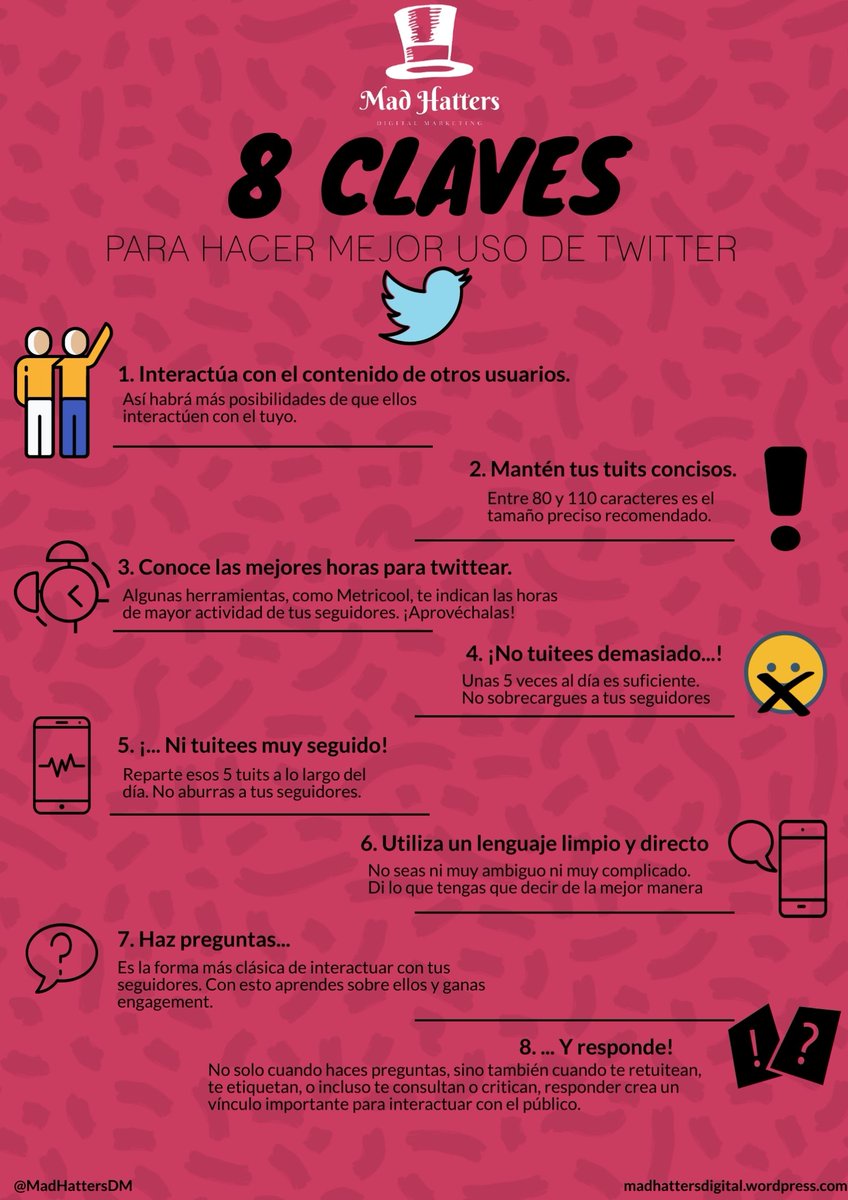 ‼️¿Estás empezando en TWITTER y no sabes cómo llegar a tener más audiencia?‼️

🎩¡Aquí te dejamos 8 CLAVES para hacer un mejor uso de TWITTER y conseguir más engagement!🎩

¿Conoces alguna más? ¡Coméntalo abajo! 👇👇

¡Te leemos!