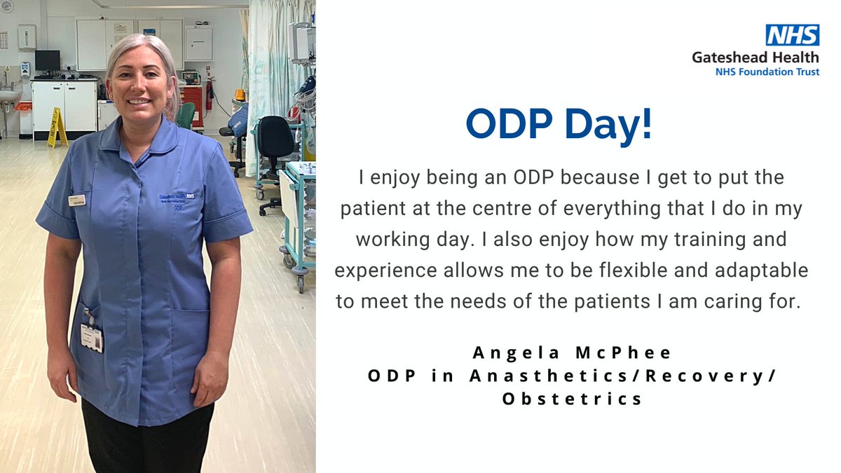 Gateshead Health NHS Foundation Trust (@gateshead_nhs) on Twitter photo To celebrate #ODPDay, we spoke to <a href="/ODP_McPhee/">Angela McPhee</a> about her role here at Gateshead 👇 Thank you for your hard work and providing outstanding care for our patients. 💙 To celebrate #ODPDay, we spoke to <a href="/ODP_McPhee/">Angela McPhee</a> about her role here at Gateshead 👇 Thank you for your hard work and providing outstanding care for our patients. 💙