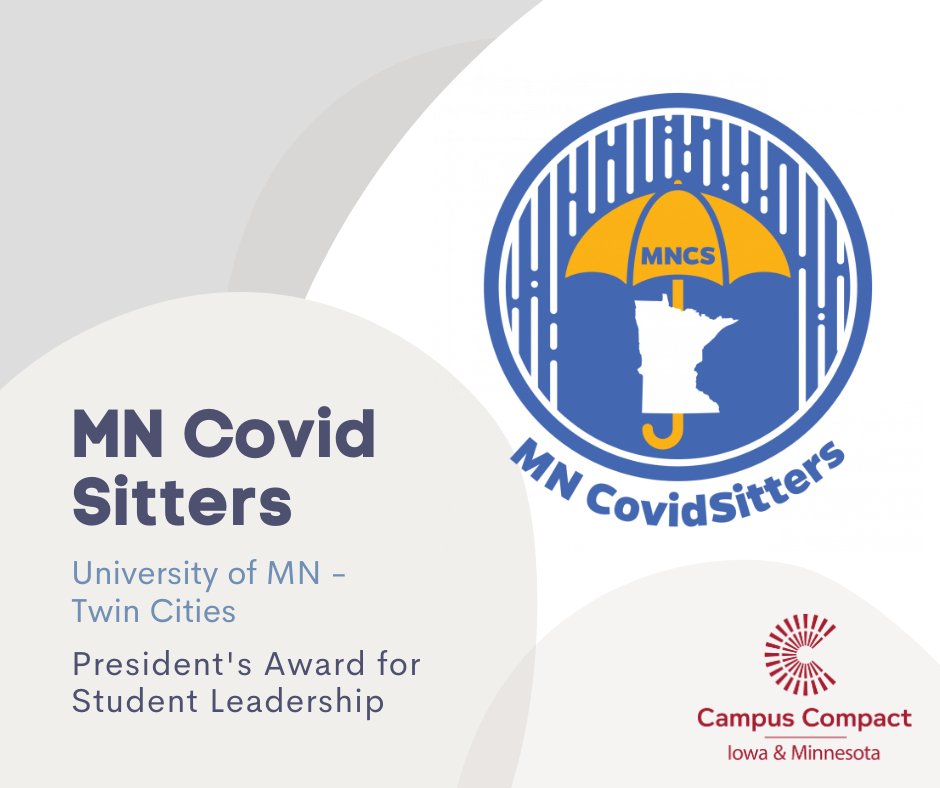Congratulations to @UMNews' 2021 Presidents' awardee for student leadership, MN CovidSitters! Visit our website to read more about the awardees! buff.ly/3mO4724 buff.ly/3oOplwG