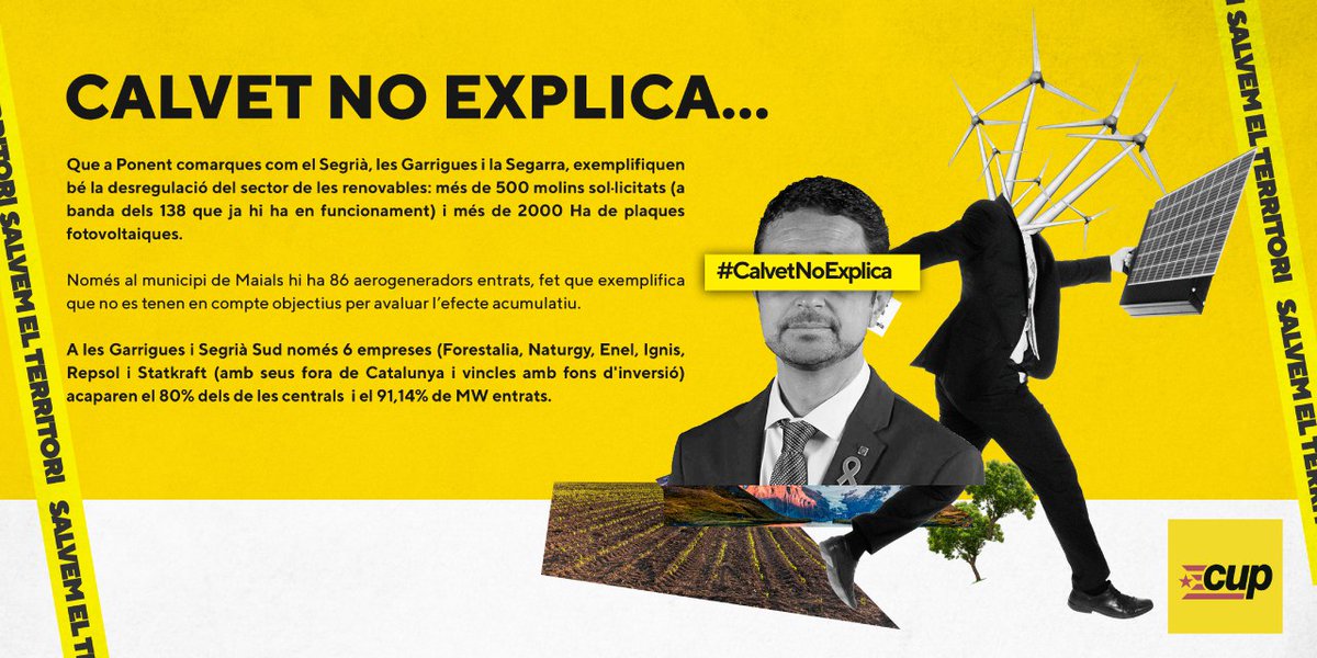 #CalvetNoExplica que en nom de la sostenibilitat ens trinxen el territori... en benefici de macrointeressos als que mai no els ha importat ni la sostenibilitat ni el territori