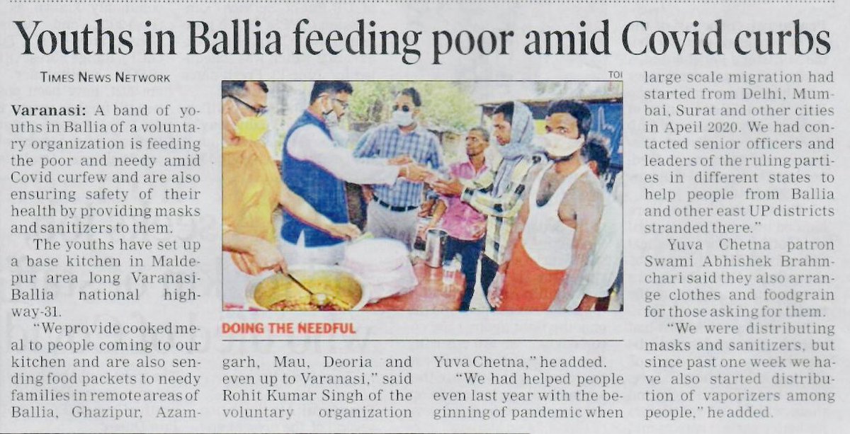 iRohitKrSingh's tweet photo. Yuva Chetna is toiling hard extending relief to those distressed leaving no stone unturned.
Government machinery, on the contrary, are apparently absent amidst the ensuing pandemic.
#ThinkBeforeYouChoose
News Published in The Times Of India.@yadavakhilesh @samajwadiparty https://t.co/Z5sC4rwssS
