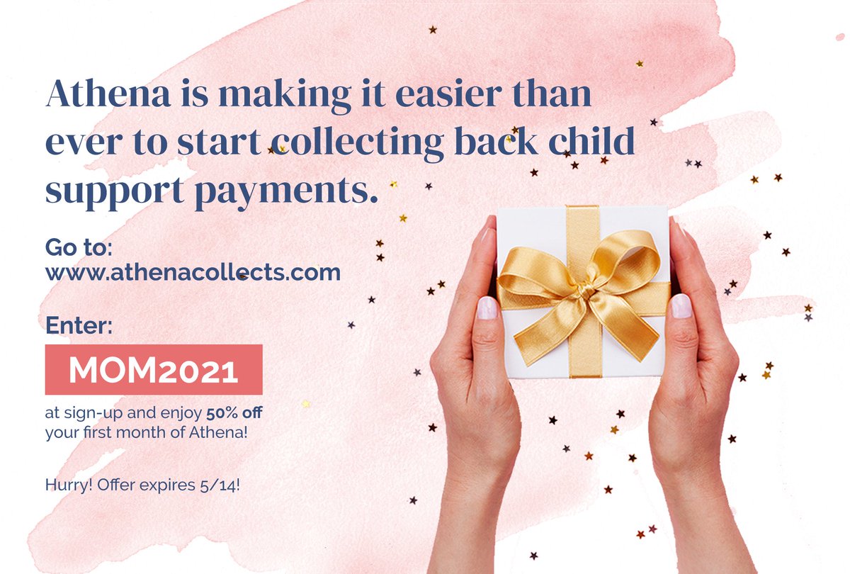 AthenaCollects's tweet photo. Athena is making it easy to start collecting back child support. We're offering 50% off your first month with the code: MOM2021! 

Athena has tons of features to find your ex, and his assets in a snap.

#dontgetmadgetpaid #mamasgetpaid #backchildsupport #legaltechsolutions https://t.co/uObrZFBuxN