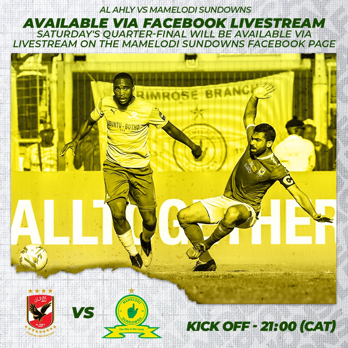 Mamelodi Sundowns Fc On Twitter Broadcasting Announcement Saturday S Totalcafcl Encounter Against Al Ahly Will Be Available Via Livestream On The Mamelodi Sundowns Facebook Page Sundowns Https T Co L6rpddkcvd