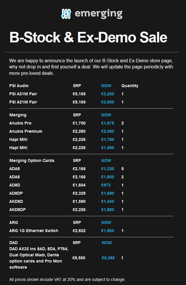 New B-Stock &amp; Ex-Demo Sale. Items are selling fast, BUY NOW before they're gone.

emerginguk.com/product-catego…