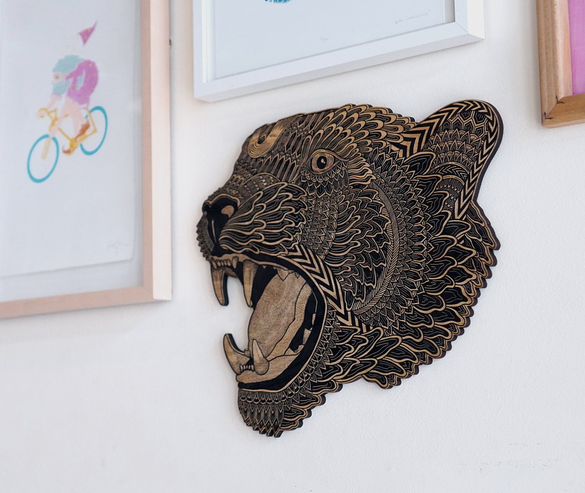 bigsecretstudio's tweet photo. 'Panther Portal' is a fierce laser engraved and laser cut piece of wooden wall art on sale now in our Secret Shop! A collaboration with our good buddy @JoanTarrago  https://t.co/GZls5Wv0qH https://t.co/G0BMozdiKh