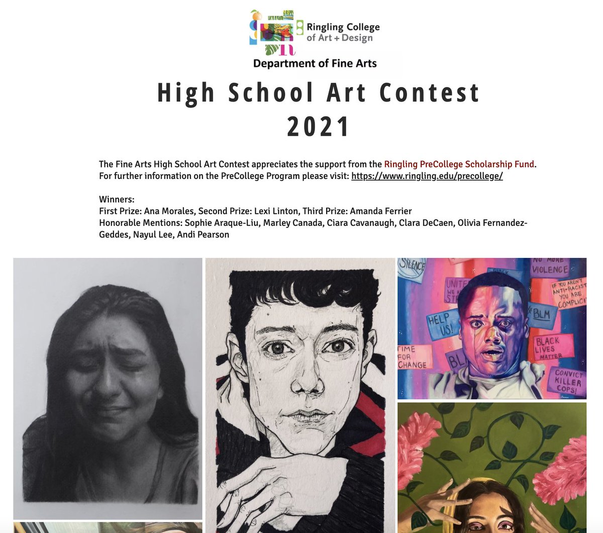 RinglingPC's tweet image. The Winners of Scholarships to PreCollege '21 Fine Arts are Ana Morales, Lexi Linton, and Amanda Ferrier! Congratulations! Click to view their amazing artworks! crossleygallery.com/high-school-ar… #art #College #Credit #Scholarship #Contest #Talent