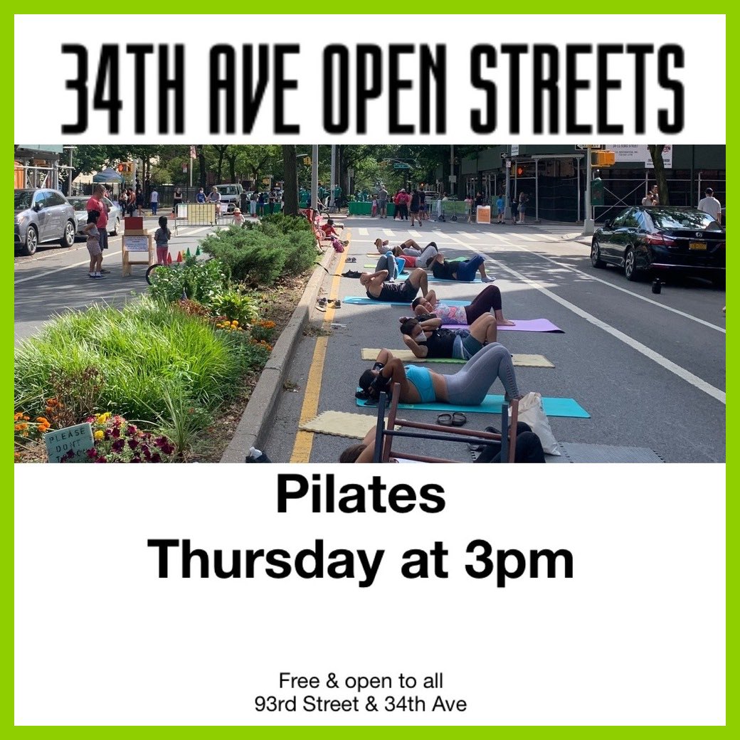 34_ave's tweet photo. #34AveOpenStreets at 93rd Street 

Thursday Programing:

3 pm:

• Pilates  

• Kids Races 

• Bicycle Repair &amp; Diagnostics

4 pm:

•ESL Conversation Club

 Free &amp; open to all. 

#OpenStreets
#34AveOpenStreets 
#JacksonHeights 
#citiesforpeople
#BikeNYC #Pilates #ESLA2021 https://t.co/hAbXJGPYSO