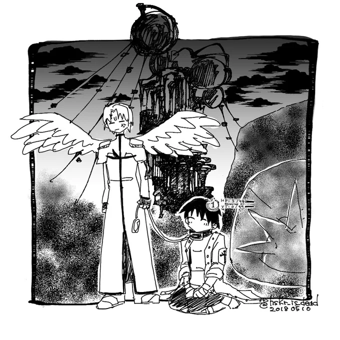 私も過去絵あげとこ!主人公に私(プレイヤー)の人格がやどり上級天使にテンションブチあげている絵なのでタグなどはなしで 