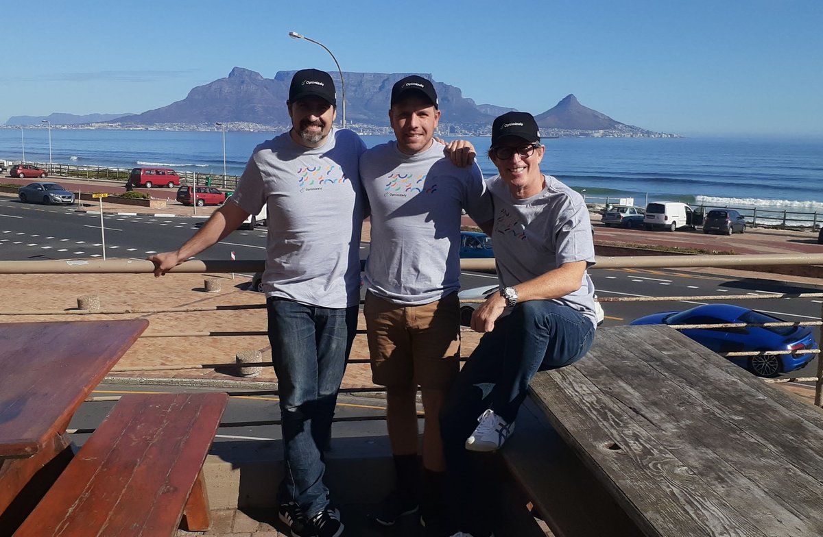 DataVenia's tweet photo. The brand has landed! Making the most of a gorgeous autumn day in #CapeTown to model some merch with the @Optimizely South Africa crew :) https://t.co/C9S29PH53U