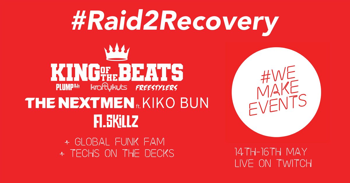 MartinAudioLtd's tweet photo. Join #WeMakeEvents for #Raid2Recovery, a 60 hour DJ stream live on Twitch, kicking off at 12pm BST tomorrow, raising money &amp; awareness for technical entertainment charities. Our very own Dom Harter &amp; Brad Watson will be live at 2.30pm &amp; 4pm. Watch at https://t.co/L1TrU4Jbii https://t.co/geKH96oCw7