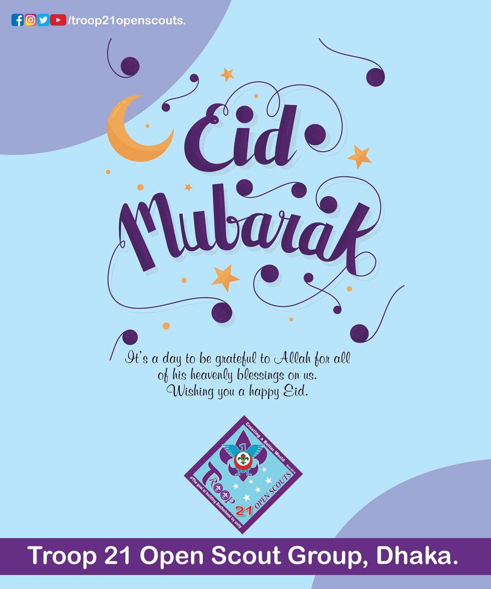 sikdershawn0287's tweet photo. It's a day to be grateful to Allah for all of his heavenly blessing on us. Wishing you a Happy Eid💜💙
@troop21scouts @bdscouts @worldscouting 
#EidMubarak
#StayAtHome #StaySafe
#Troop21OpenScouts
#BangladeshScouts
#scouting #scouts #wsom #worldscout #bangladesh https://t.co/pp8oYpVp00