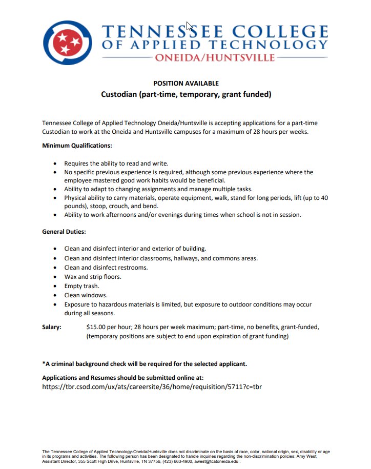 TCATOneida's tweet image. POSITION AVAILABLE: Please go online and apply if you are interested!