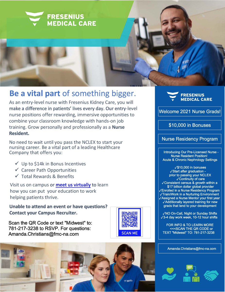 USF nursing grads, Fresenius Kidney care has some great opportunities for entry level nurses!#nursingjobs