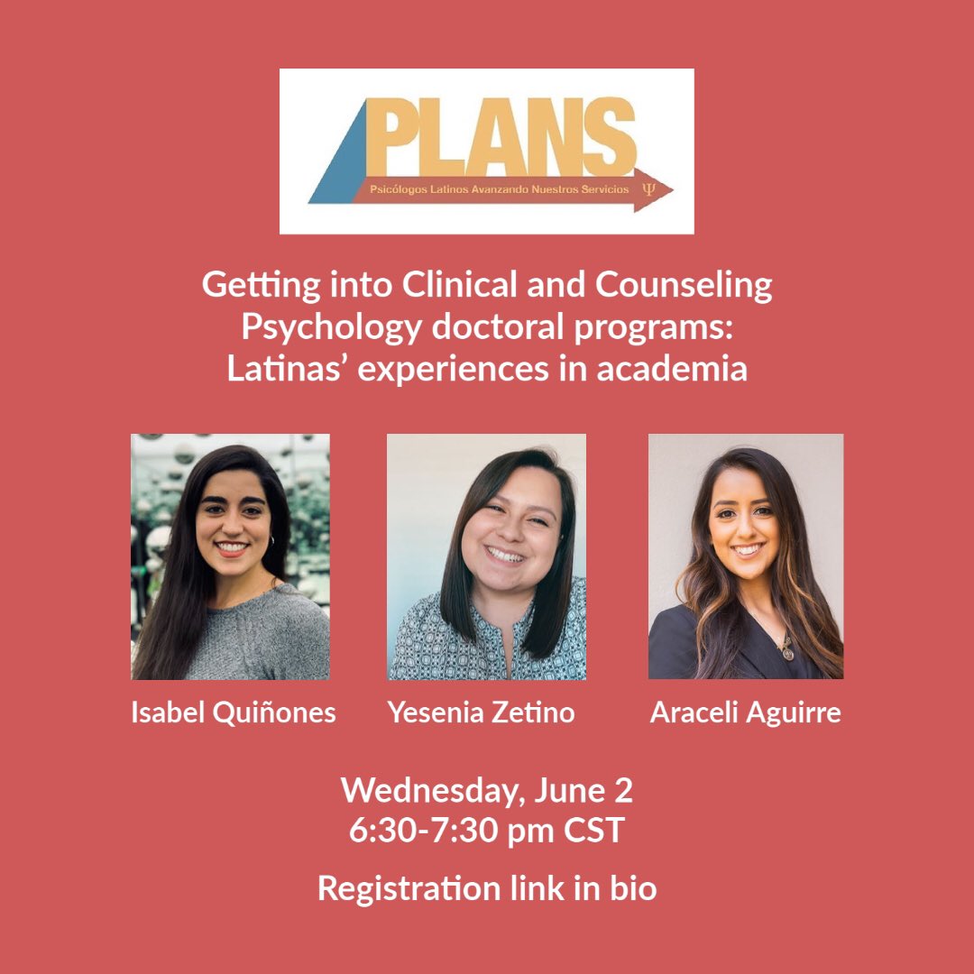 Our next event will be a Latina graduate student panel for PLANS student members! Register for it using the link in our bio. #latinas #psychology