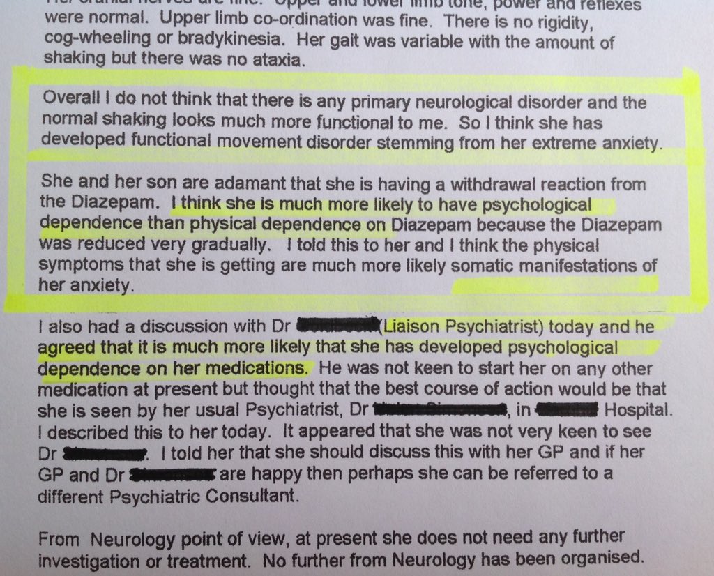 recover2renew's tweet image. Shared by a patient ... letter from #neurologist to #GP
#functionalmovementdisorder ... 
history of 30yrs various #antidepressants then #benzos ..!
For #anxiety