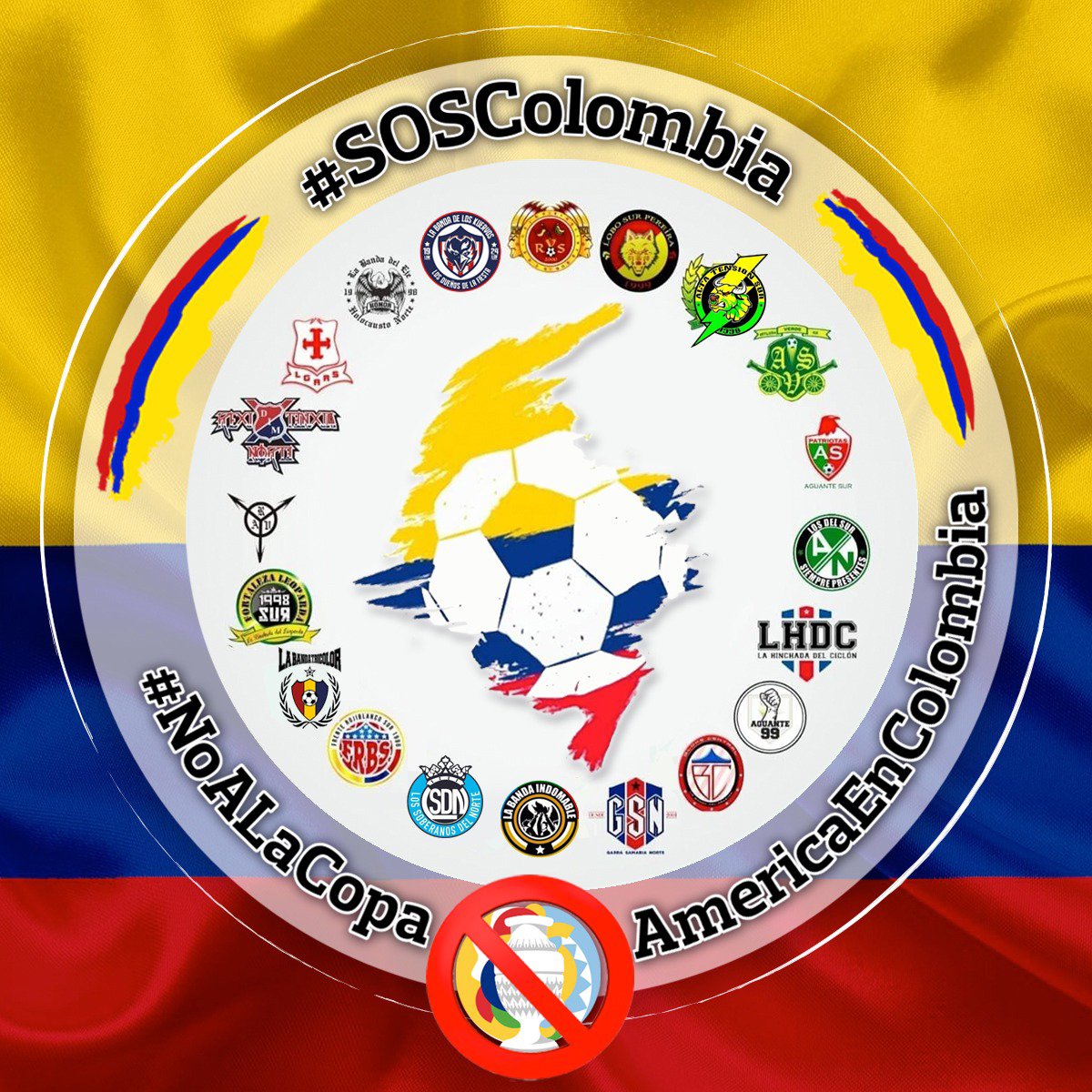 SksCarvajal's tweet photo. Por respeto a las personas que han dejado sus vidas en las calles y por las que aún lo siguen haciendo. Nosotros le decimos #NoALaCopaAmericaEnColombia. 
¡Este no es el momento!

#SOSColombia @BarrasPor @CONMEBOL @FCF_Oficial @MinDeporteCol @CopaAmerica https://t.co/OcP2brsMm6