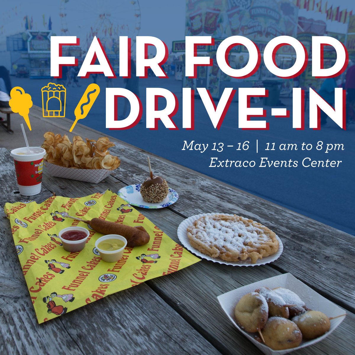 msfestwaco's tweet photo. Today's the day! We hope you’re hungry. From 11 a.m. until 8 p.m., today (May 13) through Sunday (May 16), the Extraco Events Center parking lot is the place to be. Enter off Lake Air. We’ve got free admission, free parking and all of the fair foods your heart could desire.🎪🍟🍭 https://t.co/R0mQqgANfD