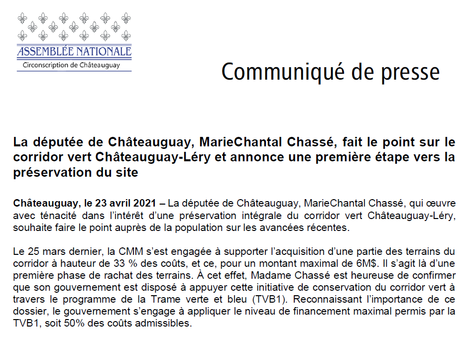 MarieChantalCha's tweet photo. Dès le début de ce dossier, je me suis engagée à protéger l’intégralité du corridor vert de Châteauguay-Léry et j'y oeuvre sans relâche depuis. Aujourd’hui, je tiens à vous partager les premiers fruits de ces efforts de conservation. 🌿👇 https://t.co/R2aEwq9mm8