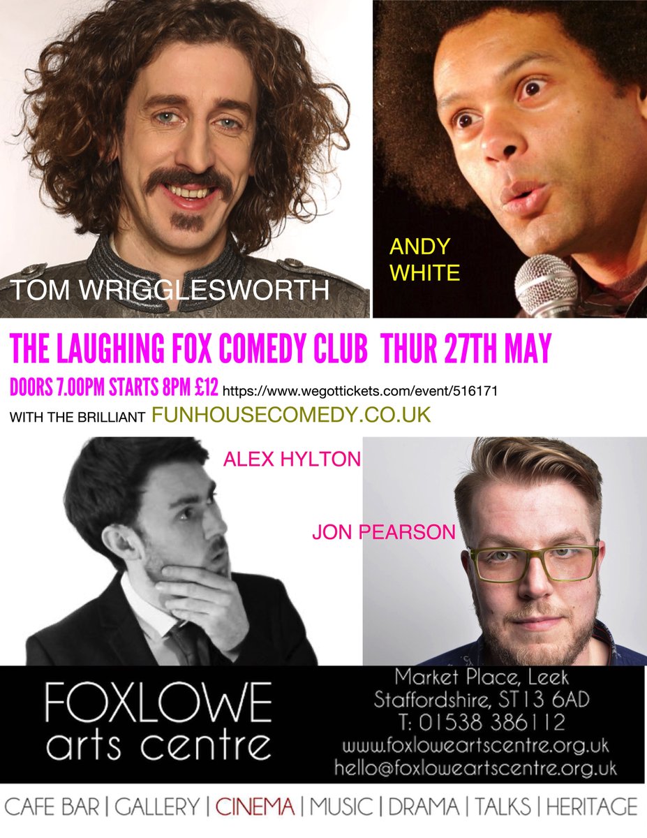 Live stand up comedy <a href="/FoxloweArts/">Foxlowe Arts Centre</a> <a href="/leekcomedyclub/">Leeks Secret Comedy Club</a> <a href="/tomwriggleswort/">Tom Wrigglesworth</a> <a href="/AndyJWhite/">Andy White - Comedian (He/Him)</a>