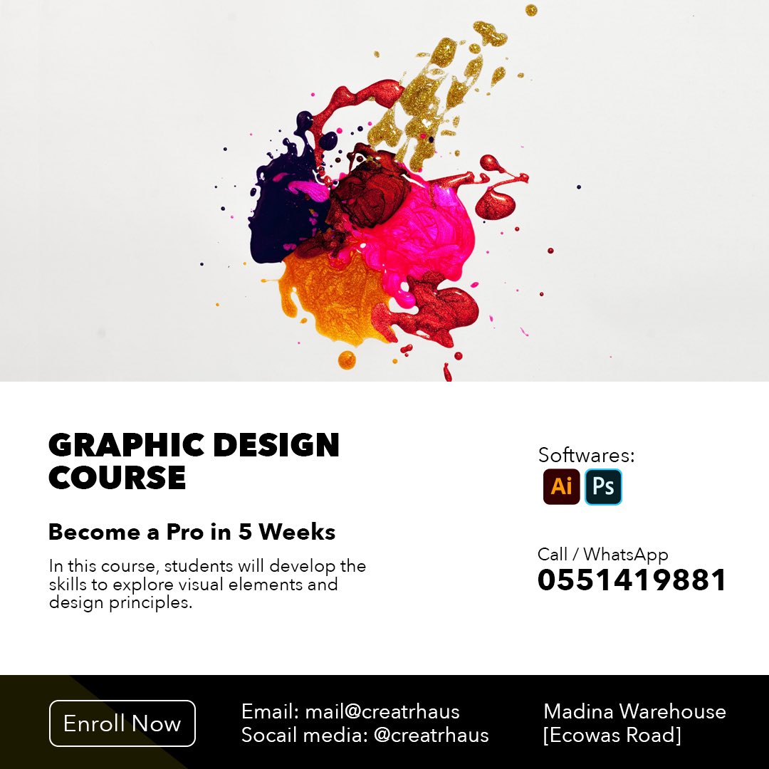 CreatrHaus's tweet photo. Apply for our 5 weeks practical intensive Graphic Design course and gain the knowledge to start a successful business with the skills acquired.
#graphicdesign #learn #creatrhaus #businessdevelopment #startups #creativehubs https://t.co/1d8u2DHUof