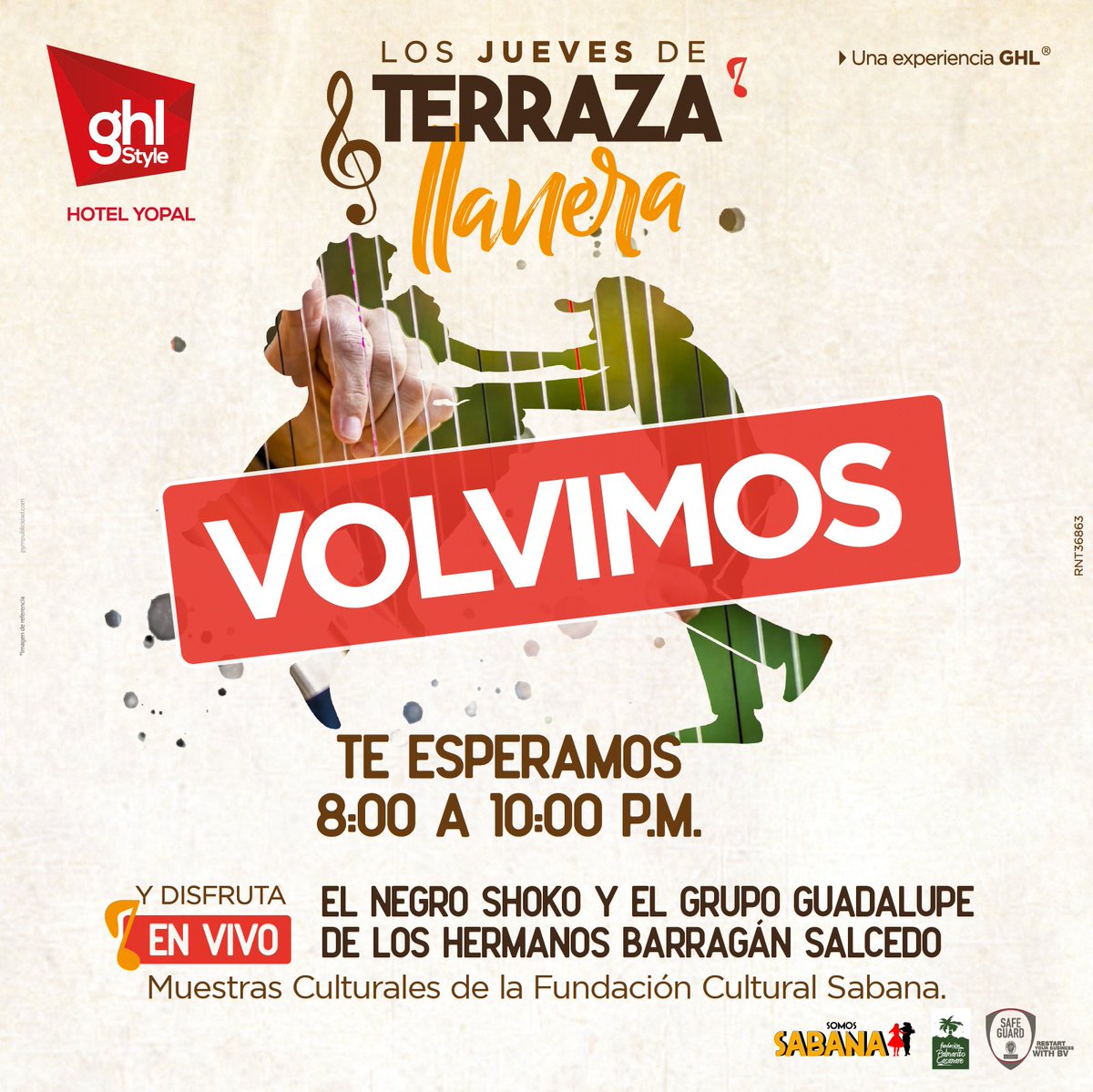 #Volvimos Te invitamos a disfrutar del mejor folclor en un solo lugar, ven a vivir una #Experiencia #Ghl en la  #Terraza #Llanera del nuestro hotel  @ghlstyleyopal.  #NoCover. 

Reservas: +57 322 8573103
8:00 p.m a 10:00 p.m. 
Tercer Piso. 

Link de nuestros planes en la Bio.☝️