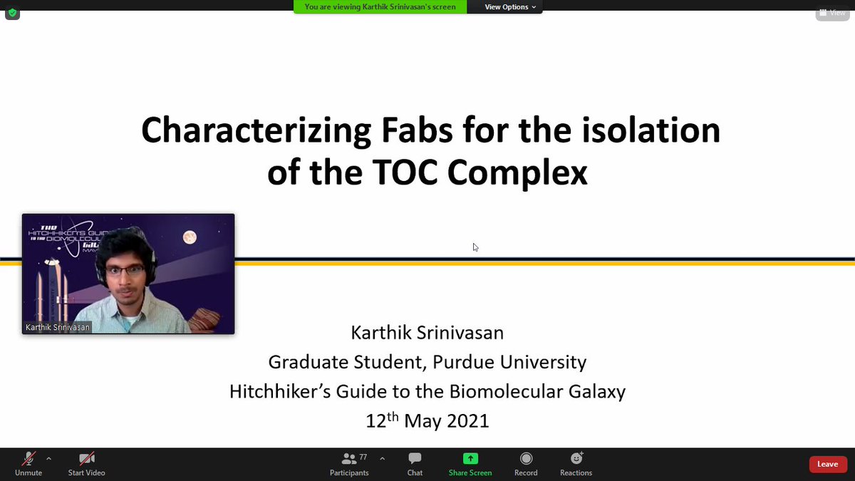 Karthik Srinivasan @konundrum7 from Dr. Nick Noinaj's group @noinajlab presented his recent work on utilizing Fabs to characterize the TOC complex in chloroplasts at the HGBG symposium.