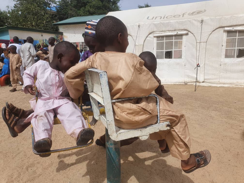 UNICEF_Nigeria's tweet photo. They got the moves!

Children make merry during an #EidUIFitr celebration organized by @BornoWomendev at a UNICEF-supported interim care centre today in #Maiduguri.

Thanks to @EUinNigeria for funding! https://t.co/8oXt1Wv4o4