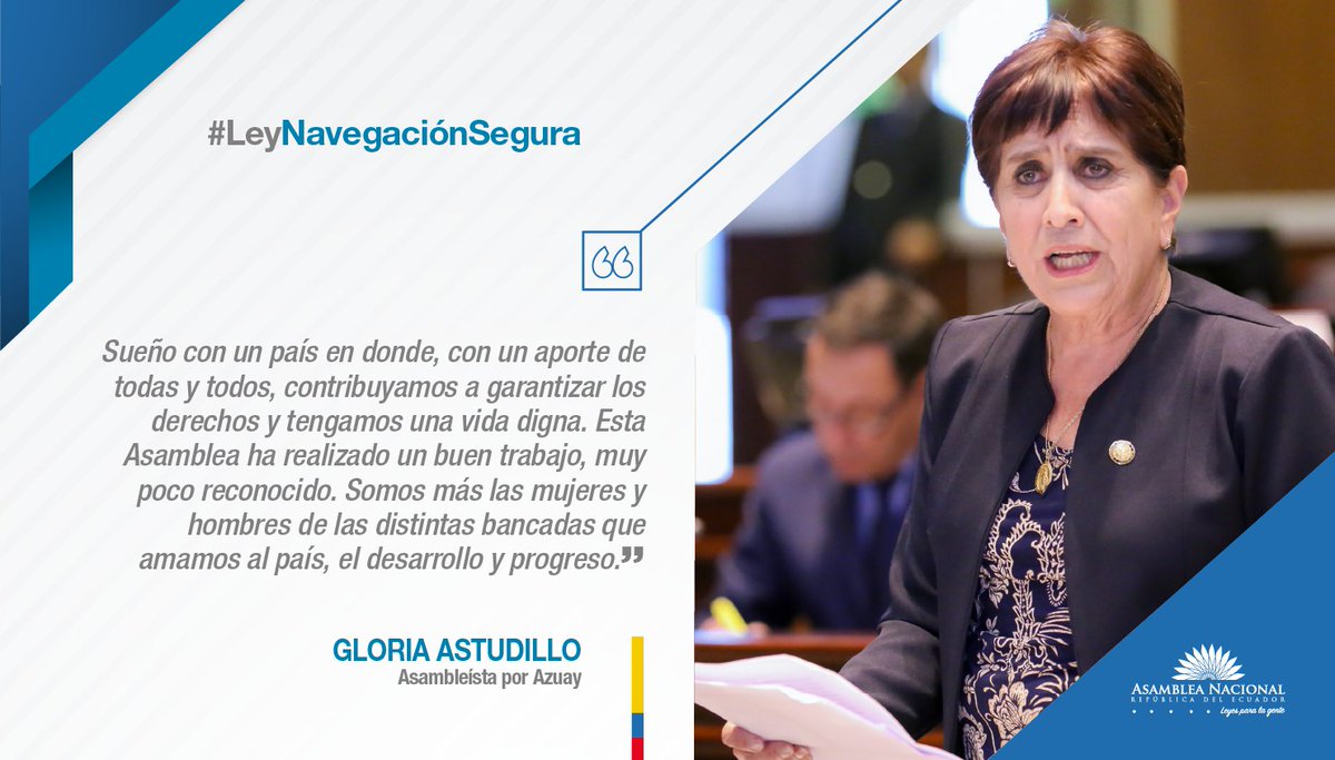 Asamblea Nacional (@asambleaecuador) on Twitter photo #PlenoVirtual
<a href="/GloritAstudillo/">Gloria Astudillo Loor</a> destacó la labor realizada por el Parlamento a favor del país | #LeyNavegaciónSegura #PlenoVirtual
<a href="/GloritAstudillo/">Gloria Astudillo Loor</a> destacó la labor realizada por el Parlamento a favor del país | #LeyNavegaciónSegura