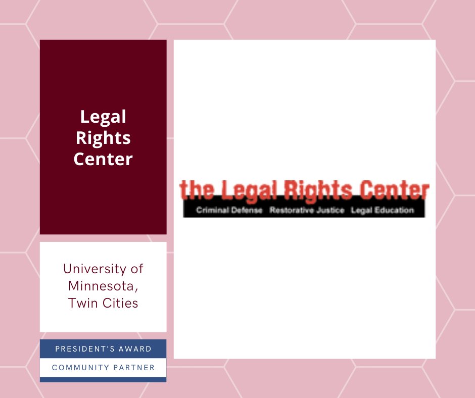 Congratulations to @UMNews' 2021 Presidents' awardee for community partners, Legal Rights Center! Visit our website to read more about the awardees! buff.ly/3mO4724 buff.ly/3oOplwG