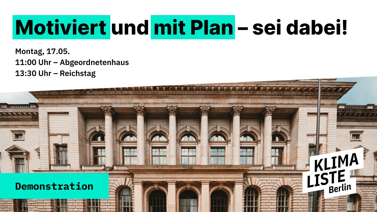 KlimalisteB's tweet image. Wir sind hier.Motiviert mit #Klimaplan, weil niemand echte Klimapolitik in #Berlin macht. Wir haben genug von halbgaren Versprechen, die ins leere laufen.#undihrso ? schließt euch an:am 17.05.2021-11.00 Uhr beim AGH.Beachtet #Corona Hygieneauflagen (Maske/Abstand) #BewegungInsAGH