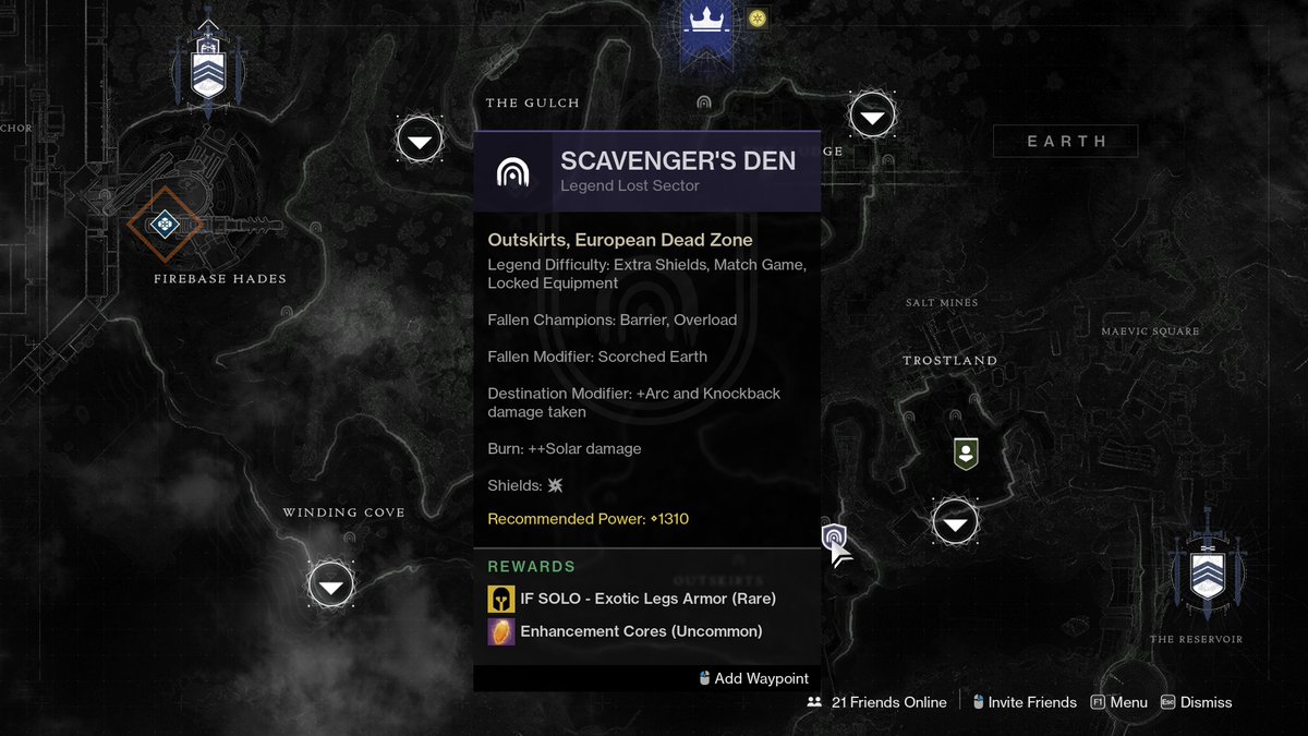 Scavenger's Den Legend Lost Sector in EDZ features Exotic Leg Armor to...