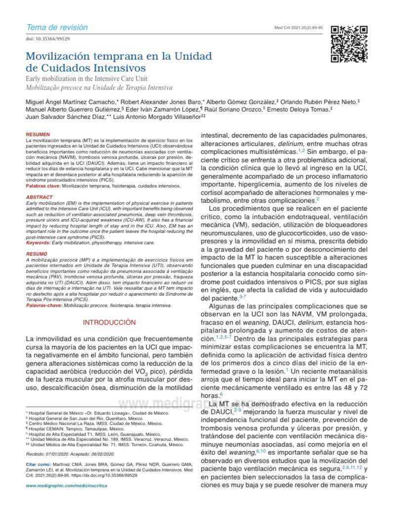 Movilización Temprana en la Unidad de Cuidados Intensivos, considerando Ventilación Mecánica y más!
original de <a href="/miguemtzcamacho/">Miguel Ángel Martínez-Camacho</a> <a href="/FisioPocus/">Alberto Gómez-González</a> <a href="/RobJonesBaro/">TheCriticalCarePT</a> y  <a href="/vm_aventho/">Ventilación Mecánica AVENTHO</a> : medigraphic.com/cgi-bin/new/re…
