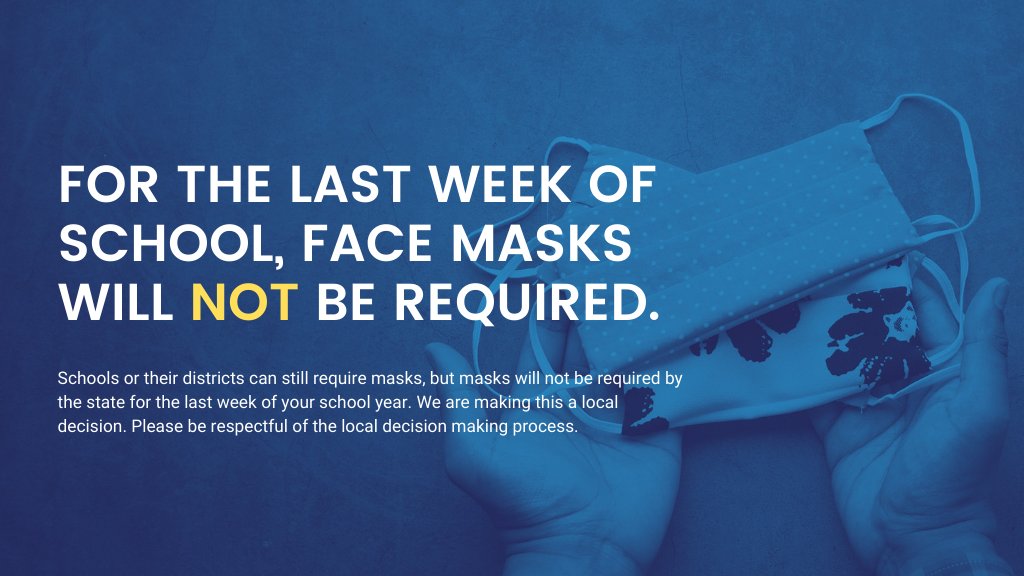 Because of low case rates and improving conditions, we will be ending the statewide mask mandate for school children on the last week of school.

➡️ fb.watch/5t565eYwuv/
➡️ youtu.be/zXwAq-ovGzk