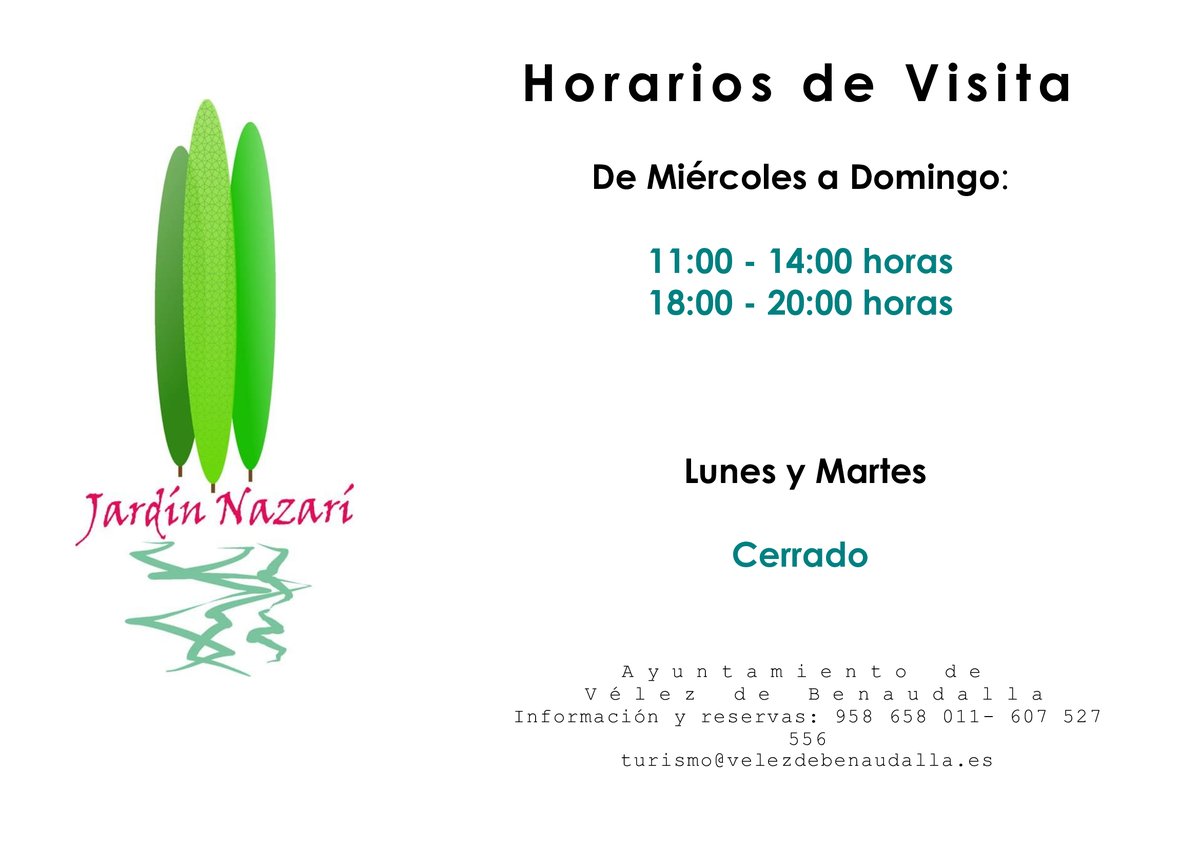 velezbenaudalla's tweet photo. Nos alegra informar que, a partir del próximo día 19 de mayo el Jardín Nazarí abrirá sus puertas nuevamente para disfrute de sus visitantes. ¡Os esperamos! https://t.co/Ste6pKHchs