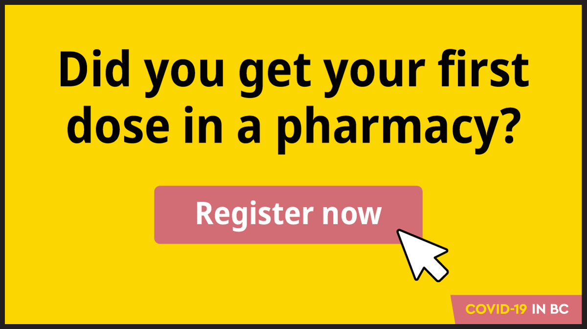 We all need to register to get vaccinated. If you got your first dose in a pharmacy and have never registered using the provincial system, make sure you are registered here: gov.bc.ca/GetVaccinated

You'll get notified when it's time for your second dose. #Covidbc