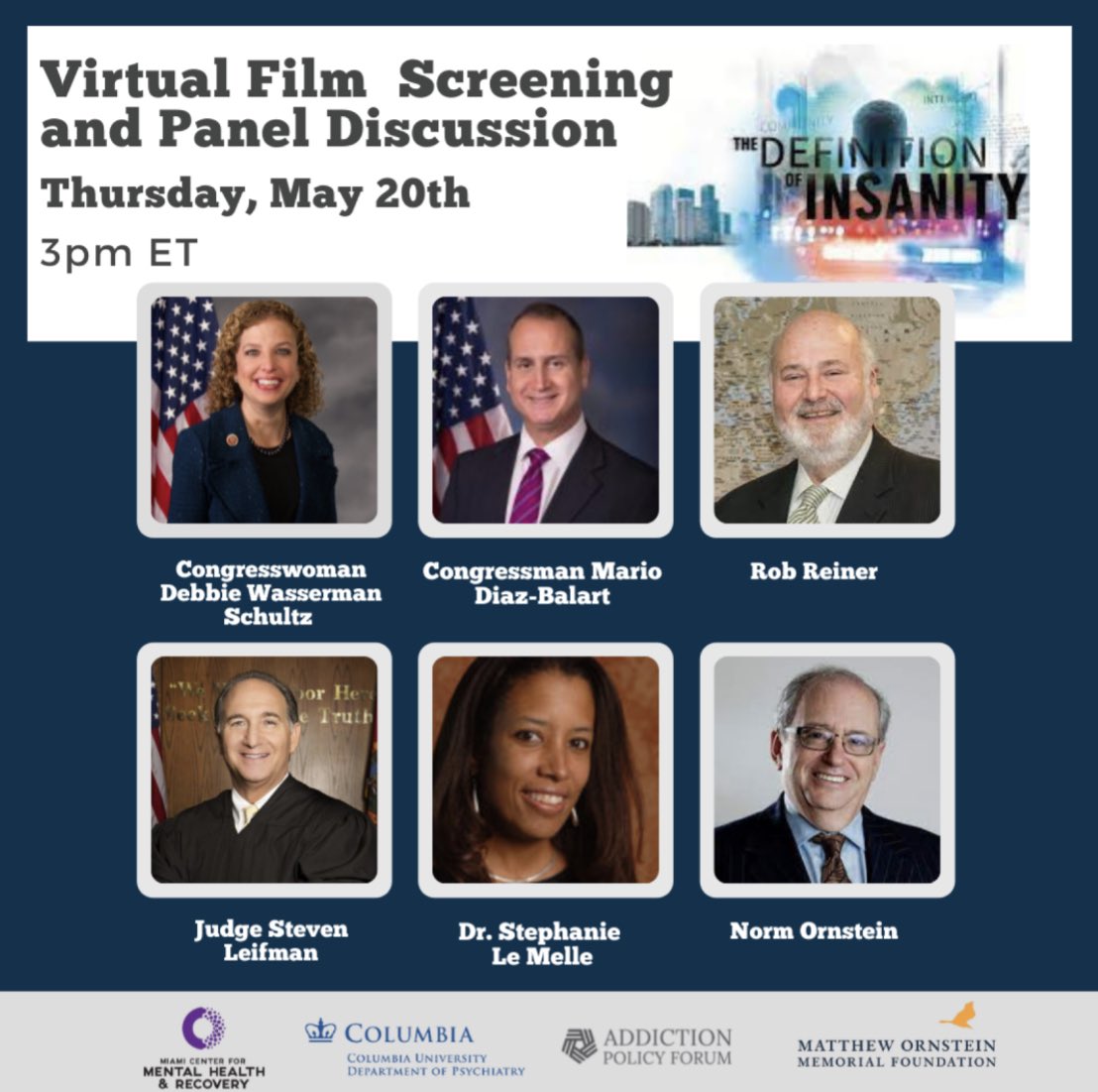 Our director Dr. LeMelle is joining this wonderful panel to discuss “The Definition of Insanity” - a documentary that explores Miami-Dade’s humane and effective criminal justice approach to #mentalillness and #substanceuse disorders. Register here! addictionpolicy.org/post/the-defin…